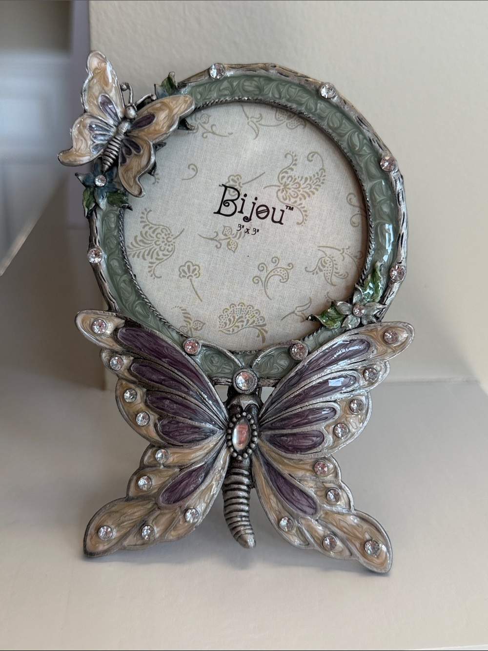 Butterfly Metal Picture Frame in Sage Green and Purple.
